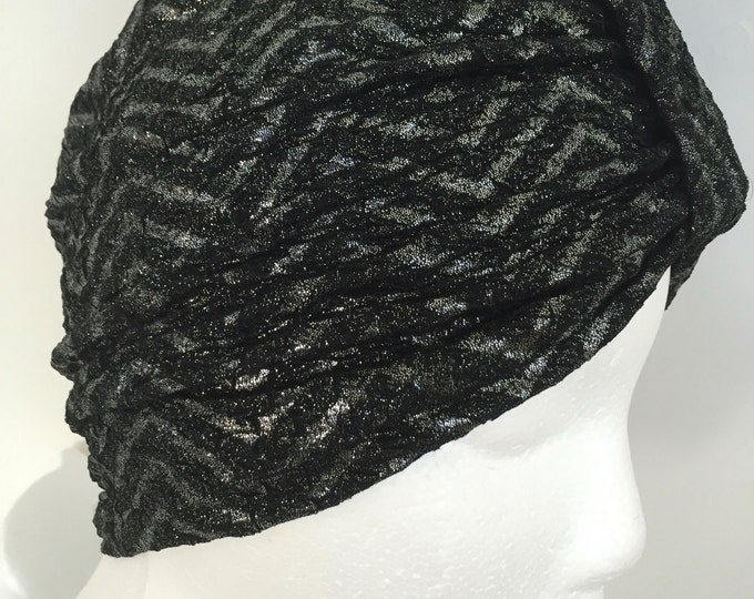 Woman's Silver Chevron Turban Hat. Elegant Turban in Shimmery Stretch Fabric. One Standard Size. Special Gift for Women.