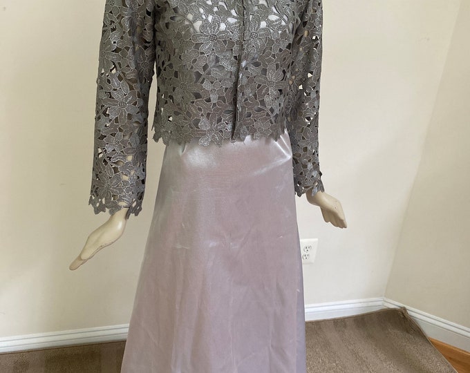 Women's Gray and Foil Lace Jacket. Bell Sleeves.  Formal Jackets. Elegant Wedding Jackets. Mother of the Bride Top.