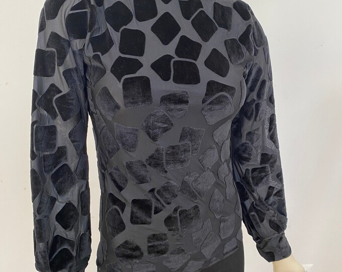 Black Burned Out Velvet Turtle Neck. Adjustable Sleeves. Women’s Elegant Black Turtle Neck Blouse. Stretch Velvet Turtle Neck. Fancy Tops.