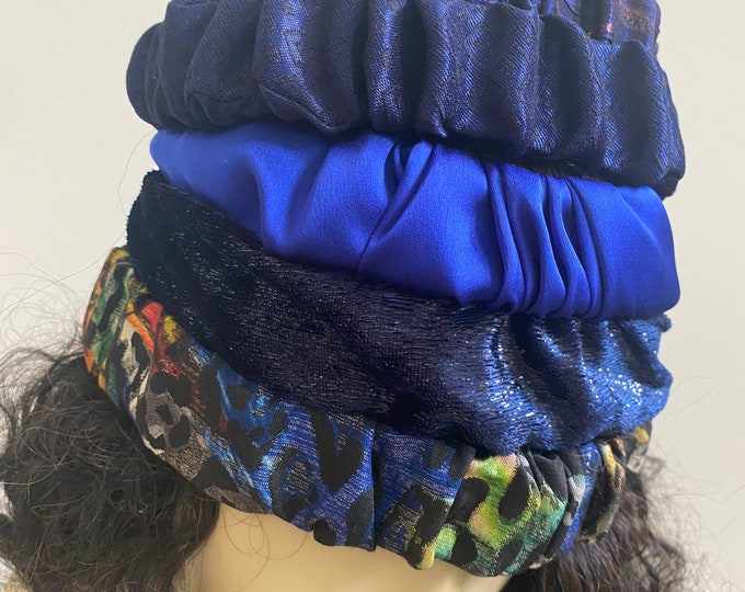 Assorted Blue Headbands. Satin Hair Bands. Multi-use Handmade Hair Scrunchies and Wristbands. One Size.