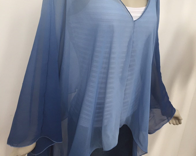 Blue Ombre Chiffon Craftan. Women's Spring-Summer Tunic Top. Chiffon Casual Tank Tops. Sheer Bathing Suit Cover. One Size.