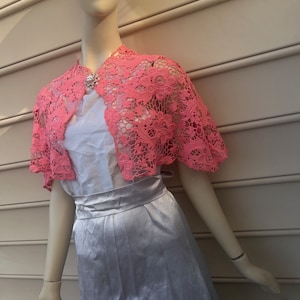Pink Coral Guipure Lace Cape. Floral Petal Lace Wedding Shrug. Women&#39;s Elegant Sheer Covers. Available in Sizes S.