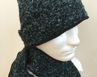 Gentleman's Green Slouchy Hat and Scarf Set. Men's Boucle Knit Beanie Hat and Scarf. Fall Winter Hats and Scarves. Holiday Gifts for Men.