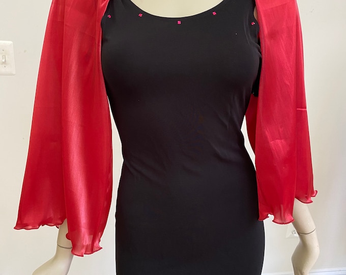 Red Organza Fancy Shrug. Women's Sheer Wrap. Elegant Shimmery Cover.