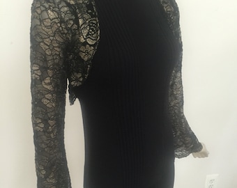Black Gold Lace Bolero Jacket. Women's Sparkly Gold on Black Floral Lace Bolero Jacket. Elegant Embroidered Lace Wedding Shrug.