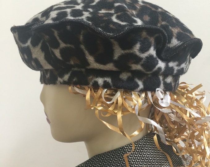 Animal Print Faux Fur Fall Beret Style Hat. Short Hair Leopard Print Faux Fur Women's Winter Hat. Stylish Fall Hats.