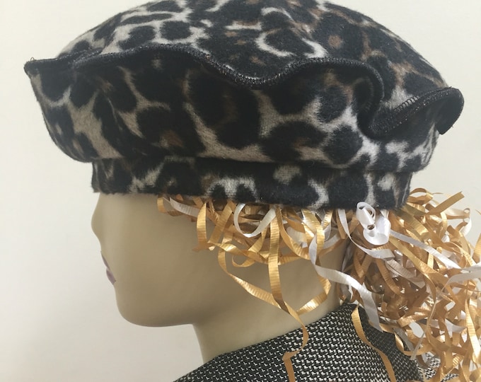 Animal Print Faux Fur Fall Beret Style Hat. Short Hair Leopard Print Faux Fur Women's Winter Hat. Stylish Fall Hats.