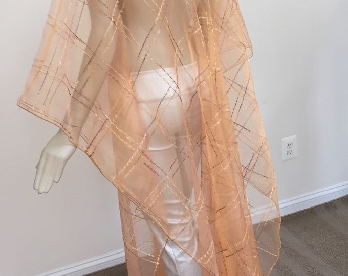 Apricot Orange Organza Jacquard V-neck Kaftan. Elegant Sheer Kaftan. Sunset Color Organza. For Summer Beach Weddings and Rehearsals.