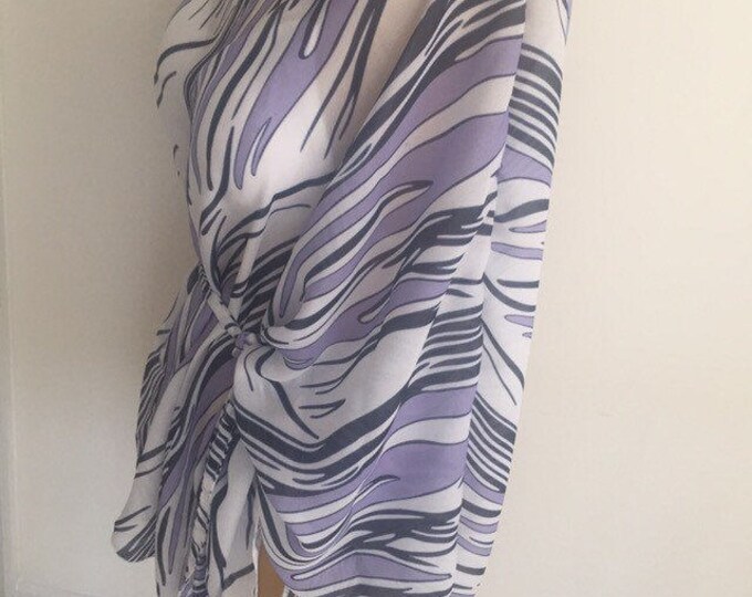 Lilac Wave Bathing Suit Cover Up. Chiffon Beach Caftan