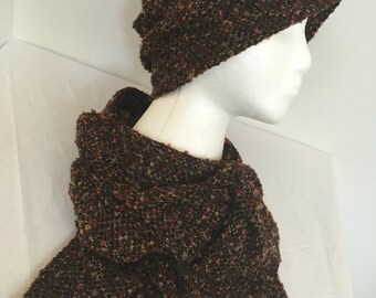 Women's Fall Beanie Hat and Scarf Set. Boucle Knit Slouchy Hat and Scarf. Rustic Red Winter Hat and Scarf. Gifts for Her.
