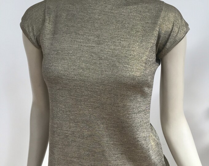 Gold Jersey Knit Turtle Neck with Cap Sleeves. Shimmery Turtle Neck. Stretch Jersey Knit Turtle Neck. Women's Elegant Tops.