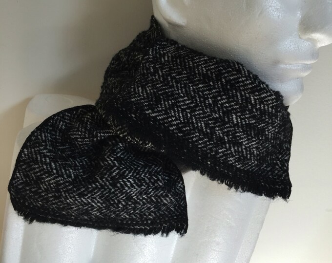 Gentleman's Black and White Herringbone Wool Blend Scarf. Gifts for Men
