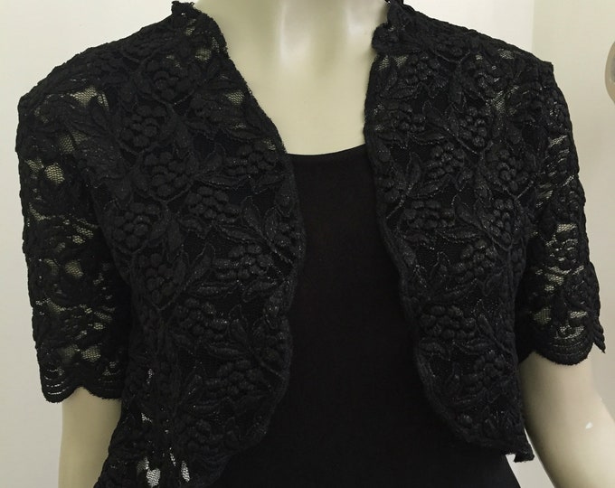 Black & Gold Mistletoe Lace Cropped Jacket. Women's Holiday Jacket. BohoChic Cover. Gold Knit Stretch Lace Tops. Gifts for Her.