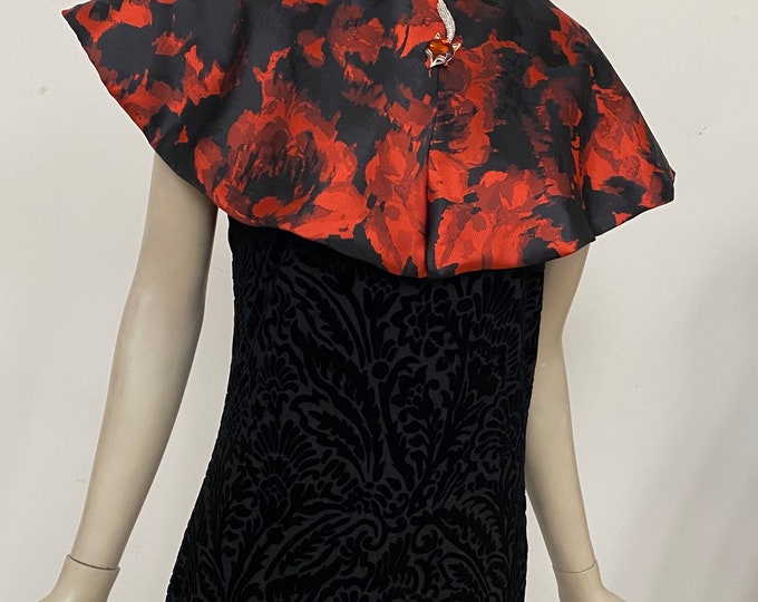 Red and Black Brocade Mini Cape. Elegant Wedding Covers. Women’s Fancy Layering Pieces.