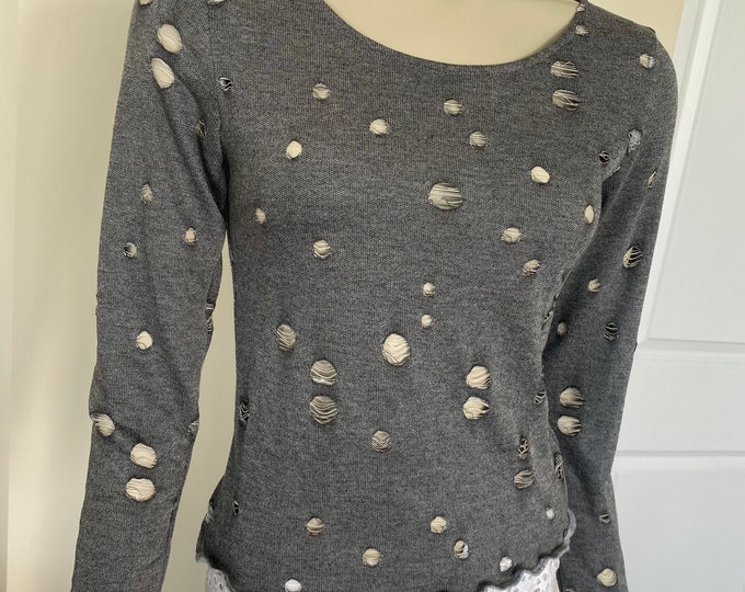 Care-free Summer Tank Top. Charcoal Grey Poly Rayon French Terry with Holes. Long sleeves. Available in Custom Sizes.