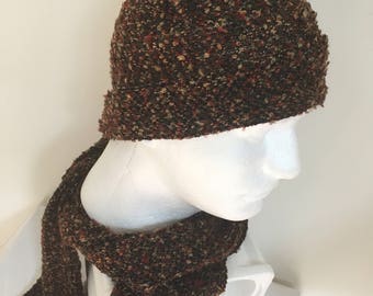 Gentleman's Boucle Knit Beanie Hat and Scarf Set. Men's Slouchy Hat and Scarf. Fall-Winter Hats and Scarves. Gifts for Men.