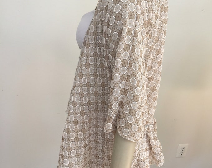 Taupe Voile Embossed Kimono. Women's Neutral Color Summer Tunic Top. Sheer Swimsuit Cover. One Size.