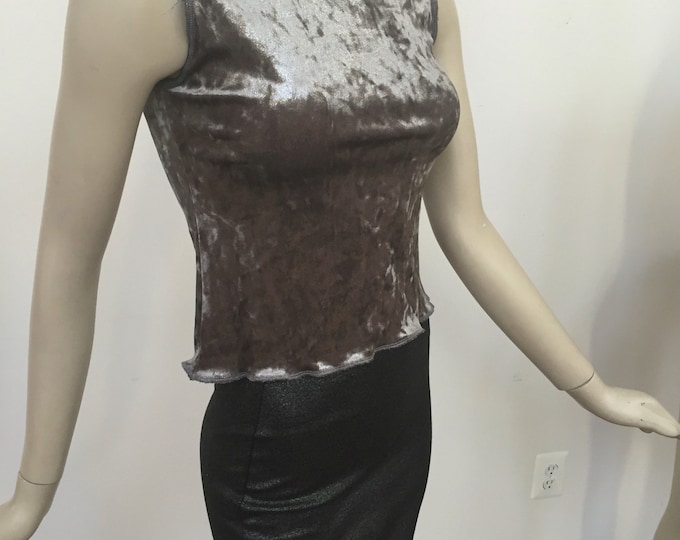Sparkly Silver Velvet Sleeveless Turtle Neck. Women's Evening Wear. Stretch Velvet Tank Turtle Neck Blouse. Elegant Women's Holiday Tops.