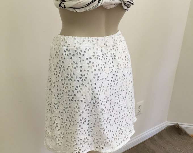 White Eyelet Cotton Lace A-Line Pull-on Mini Skirt. White Cotton Lace Summer Skirt. White Tennis Skirt. White Bikini Cover.