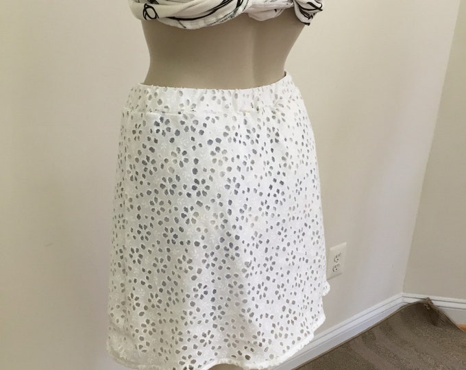 White Eyelet Cotton Lace A-Line Pull-on Mini Skirt. White Cotton Lace Summer Skirt. White Tennis Skirt. White Bikini Cover.