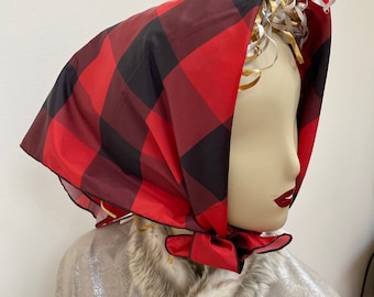Red and Black Check Waterproof Scarf. Non Allergenic. Tartan Rain Scarf. True Red Scarves. Valentine Day Gift for Her. Gifts for Women.