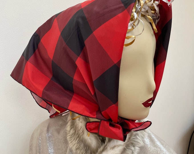 Red and Black Check Waterproof Scarf. Non Allergenic. Tartan Rain Scarf. True Red Scarves. Valentine Day Gift for Her. Gifts for Women.