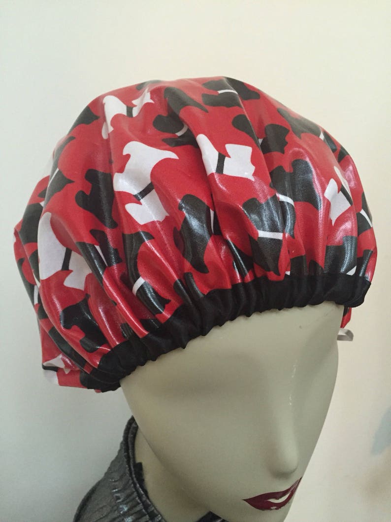 black and white shower cap