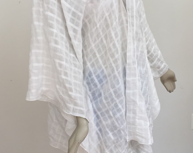 White Cotton Blend Kaftan. White Cotton Beach Dress. Resort Bathing Suit Cover. White Cotton Bikini Cover up.