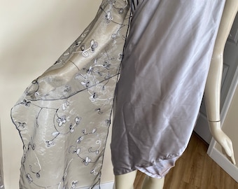 Gray Organza Illusion Scarf with Floral Embroidery. Women's Sheer Sequin Neck Wrap. Elegant Shawl. Soft as Silk Scarves. Gifts for Her.