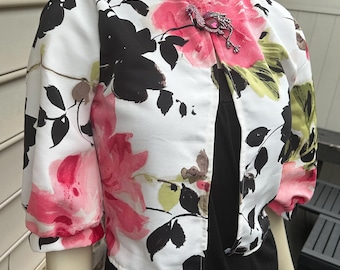 Pink Floral Jacket with 3/4 Sleeves. Elegant Jacket for Spring Outings. Fancy Formal Wear. Size 4 (Small).