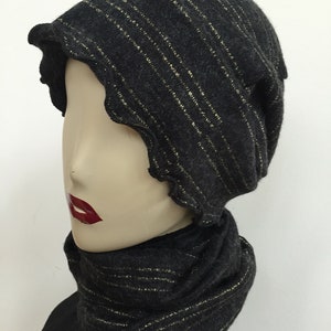 Silver Stripe Slouchy Knit Hat and Scarf Set for Women. Women&#39;s Chic and Trendy Beanie Hats and Scarves. One Size. Holiday Gifts for Her.