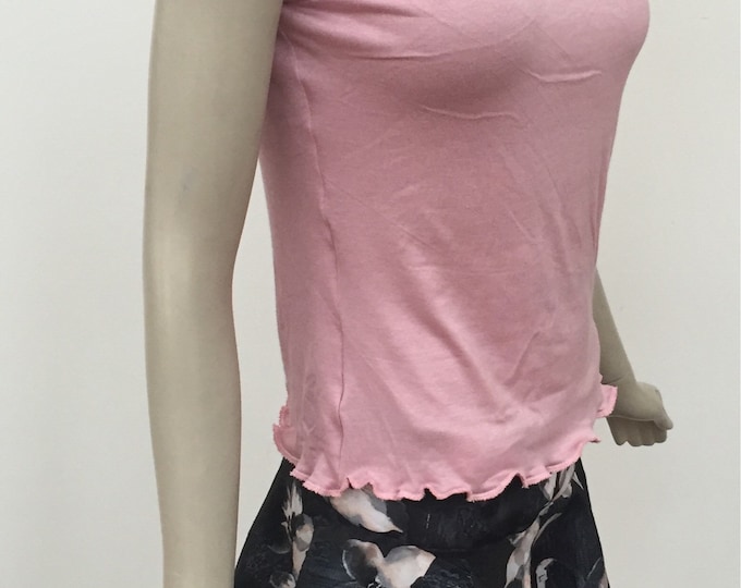 Blush Pink Jersey Knit Turtle Neck with Cap Sleeves. Baby Pink Stretch Jersey Knit Turtle Neck. Women's Cute Tops.