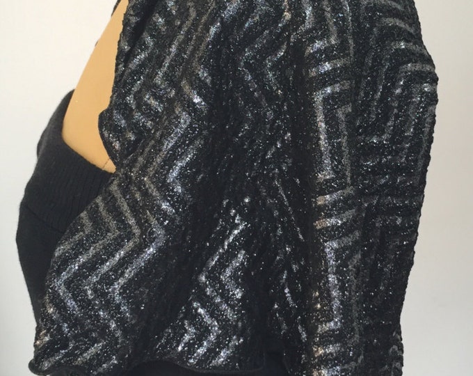 Woman's Black and Silver Chevron Shrug. Sparky Evening Cover. Formal Jackets. Gifts for Her
