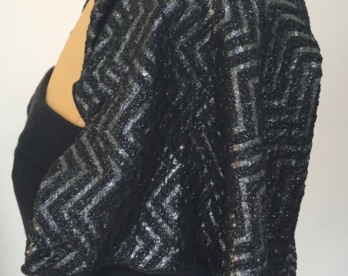 Woman's Black and Silver Chevron Shrug. Sparky Evening Cover. Formal Jackets. Gifts for Her