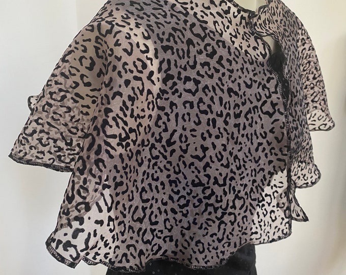 Elegant Taupe Leopard Taffeta Cape. Women's Sheer Animal Print Cover. Formal Tops. Gifts for Her.