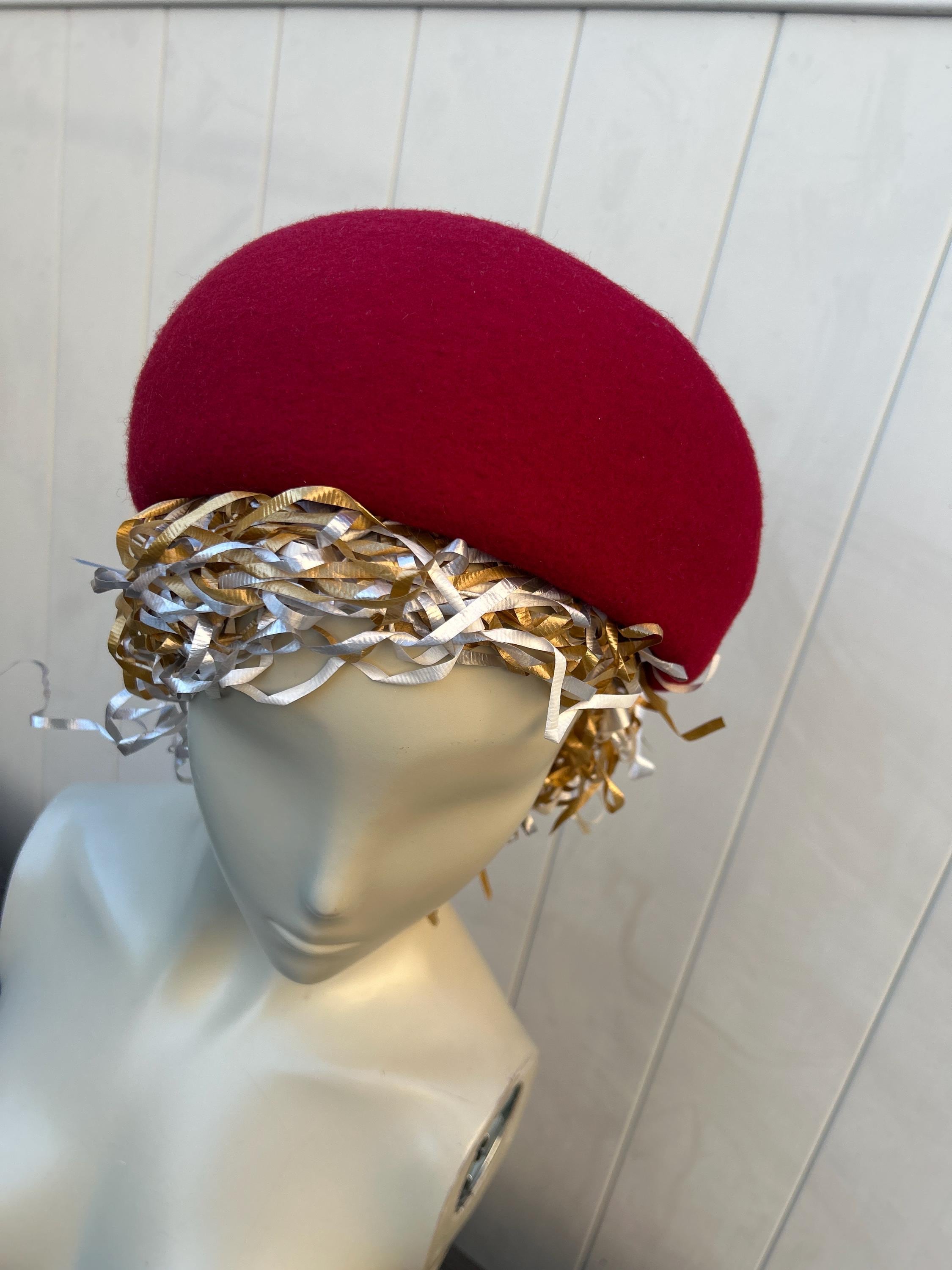 COPY - Chic Red Wool Felt Pillbox Hat Pillbox Round| Handmade Wool Felt Hats | éN Hats – enhats.com main image 2