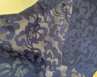 Extra Long Navy Blue Evening Wrap. Floral Jacquard Wrap Cover. Elegant Scarves for Weddings and Formal Events.