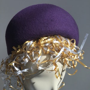 Deep Plum Merino Wool Felt Pillbox Hat. Women&#39;s Chic Purple Perch Hat. Trendy and Formal Hats. Fancy Church Hats.