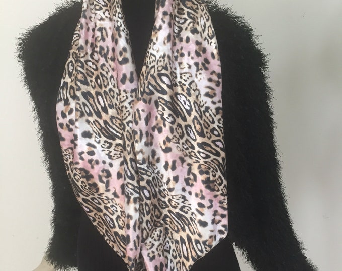 Ultra Soft Short Hair Faux Fur Women's Infinity Scarf. Pink Stripe Leopard Print Infiniti Scarf. Circle Scarves for Women.
