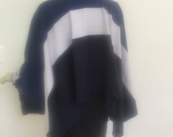Color Block Knit Turtle Neck Poncho. Blue and Grey Knit Sweater. Boho Style Poncho. Women's Winter Clothing.