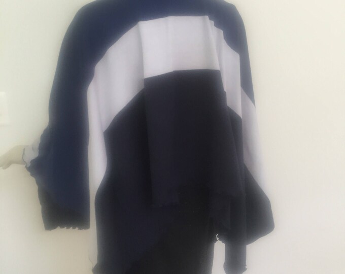 Color Block Knit Turtle Neck Poncho. Blue and Grey Knit Sweater. Boho Style Poncho. Women's Winter Clothing.