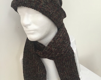 Gentlemen's Chenille Slouchy Beanie Fall and Winter Hat and Scard Set. Rustic Red Men's Knit Beanie Hat and Scarf. Holiday Gifts for Him.