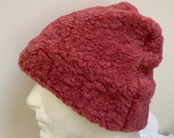 Gentleman's Rustic Red Fleece Slouchy Hat. Men's Derp Coral Knit Beanie Hat. Solid Fall/Winter Hats. Gifts for Men.