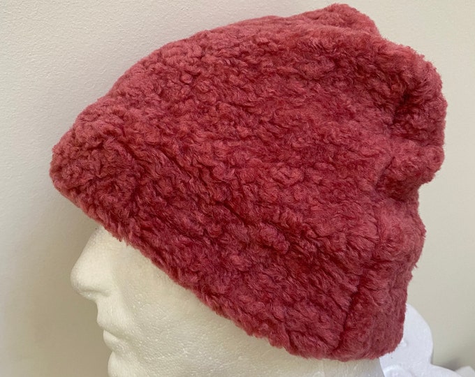 Gentleman's Rustic Red Fleece Slouchy Hat. Men's Derp Coral Knit Beanie Hat. Solid Fall/Winter Hats. Gifts for Men.