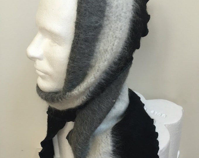 Gentleman's Italian Wool Cashmere Scarf. Gray Black and White Stripe Wool Scarf. Men's Reversible Winter Scarves. Christmas Holiday Gifts.