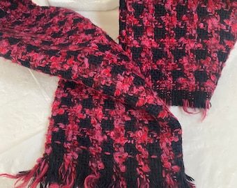Gentleman's Red Black Houndstooth Wool Scarf. 100% Italian Wool Scarf. Men’s Genuine Wool Scarves. Holiday Gifts for Him.