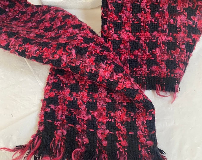 Gentleman's Red Black Houndstooth Wool Scarf. 100% Italian Wool Scarf. Men’s Genuine Wool Scarves. Holiday Gifts for Him.