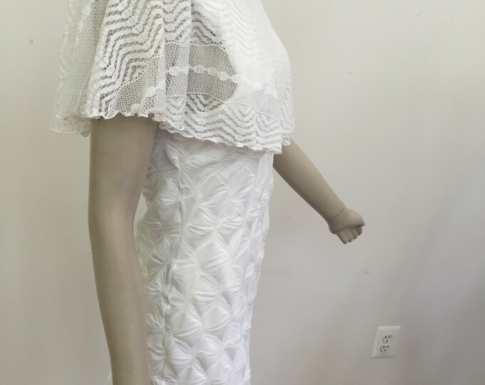 Off white Acrylic Knit Cape. Cream Chevron Lace Knit Cape.