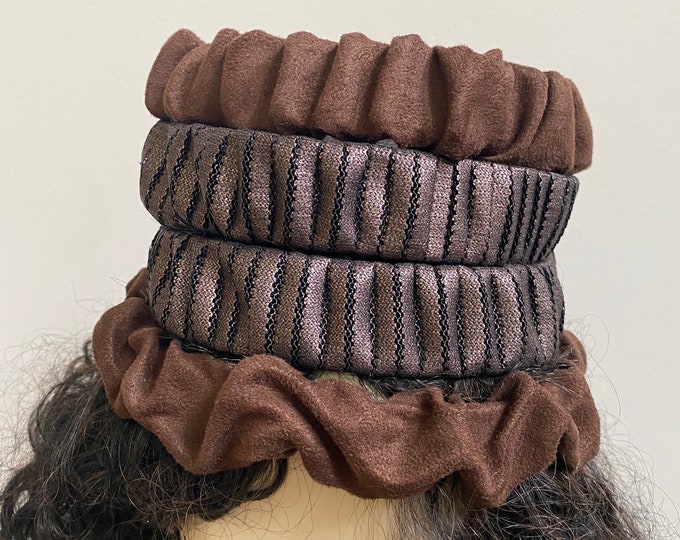 Brown-Bronze Headbands. Fancy Faux Leather and Suede Hair Bands. Multi-use, Handmade Hair Scrunchies and Wristbands. One Size.