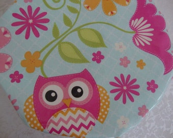 Girl's Tropical Owl Vintage Shower Cap. Spring Floral Laminated Fabric. Non-allergenic.